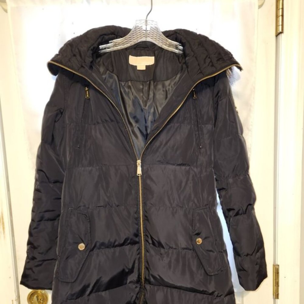Michael Kors Faux Fur Trim Hooded Quilted Down Puffer Coat Women's Small Black - Picture 4 of 9